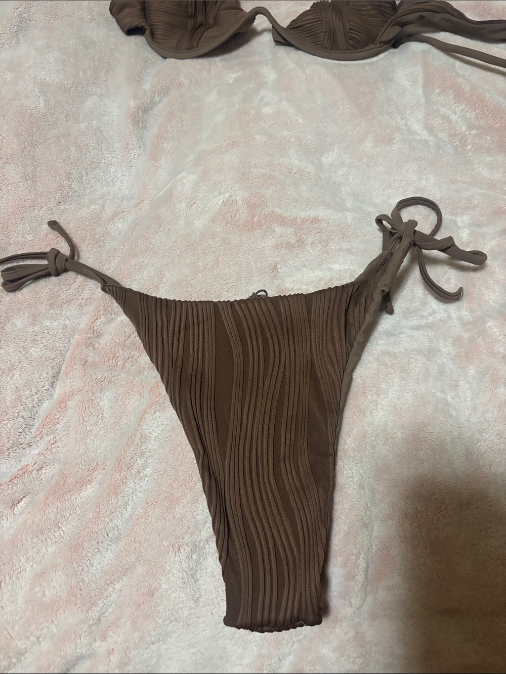 Zaful Brown Textured Tie-Side Bikini - Picture 5 of 6